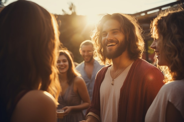 Photo gratuite portrait de jésus dans le monde moderne faisant des choses contemporaines