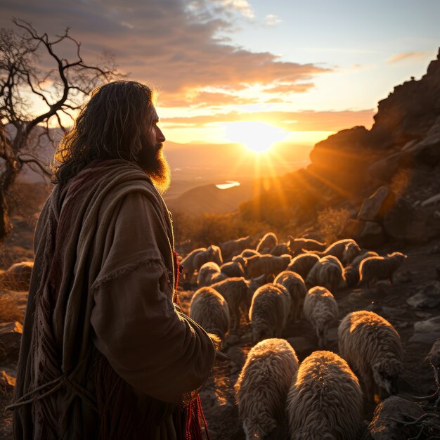 Portrait de Jésus en plein air.