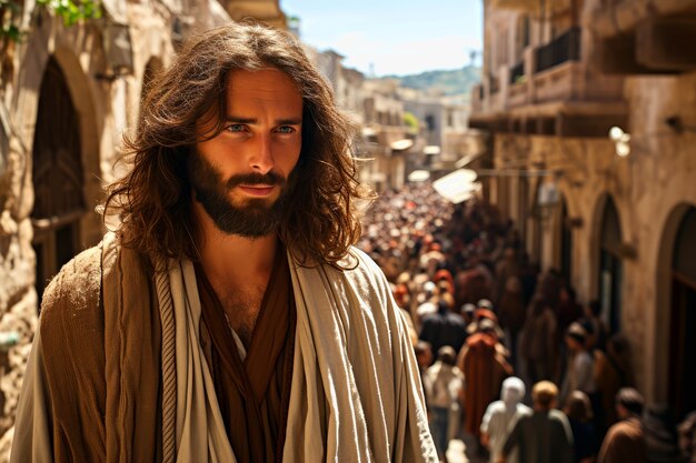 Portrait de Jésus en plein air.