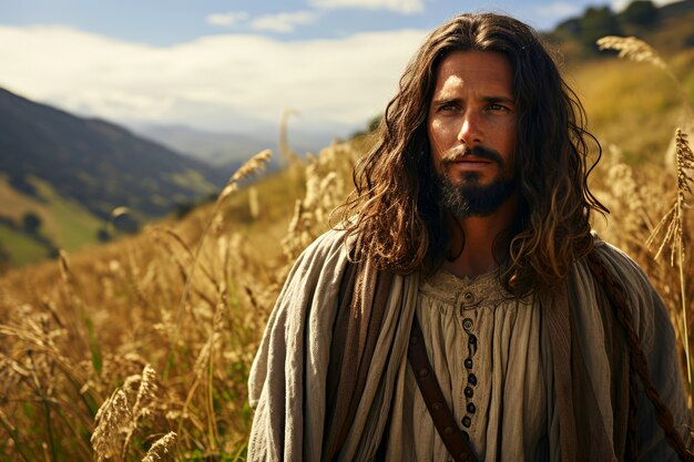 Portrait de Jésus en plein air.