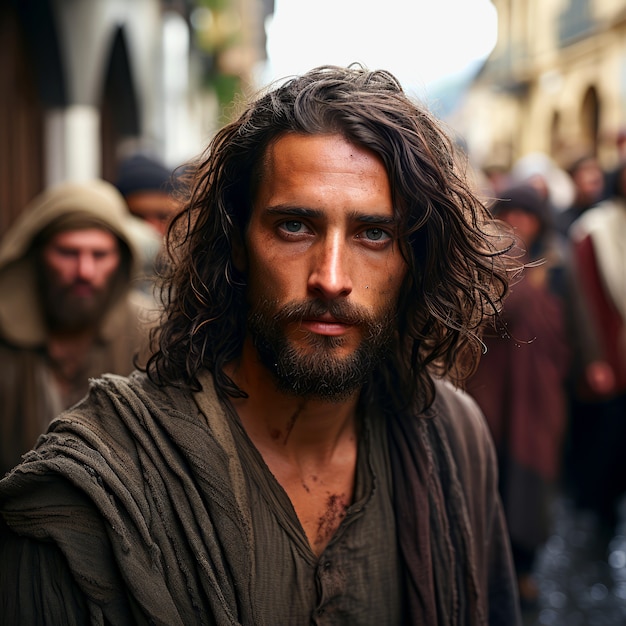 Portrait de Jésus en plein air.