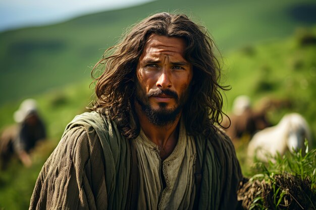 Portrait de Jésus en plein air.