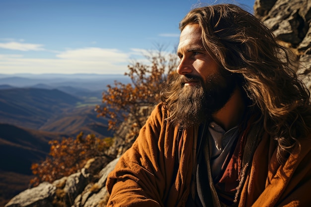 Photo gratuite portrait de jésus en plein air.