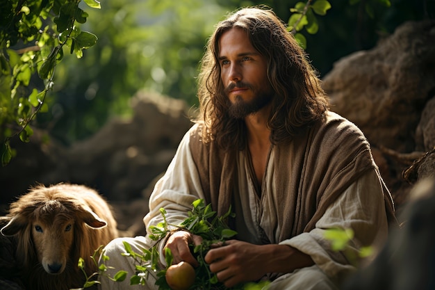 Portrait de Jésus en plein air.