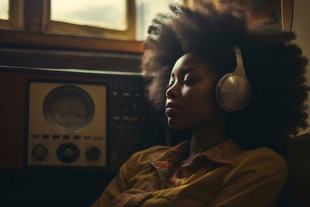 Portrait d'un jeune adulte écoutant la transmission radio