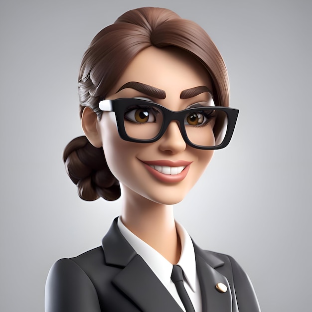 Portrait d'une jeune et belle femme d'affaires en lunettes rendu 3D