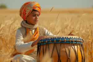 Photo gratuite portrait d'un jeune enfant indien célébrant le festival de baisakhi