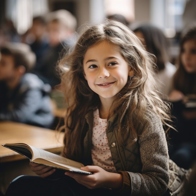 Portrait d'une jeune étudiante qui va à l'école