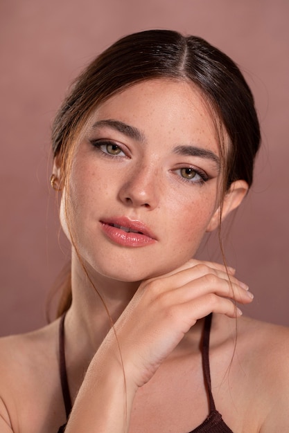 Photo gratuite portrait de jeune femme avec maquillage naturel
