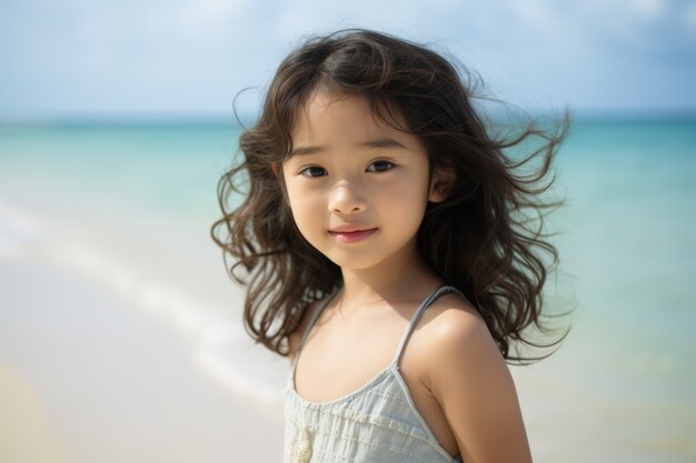 Portrait d'une jeune fille à la plage