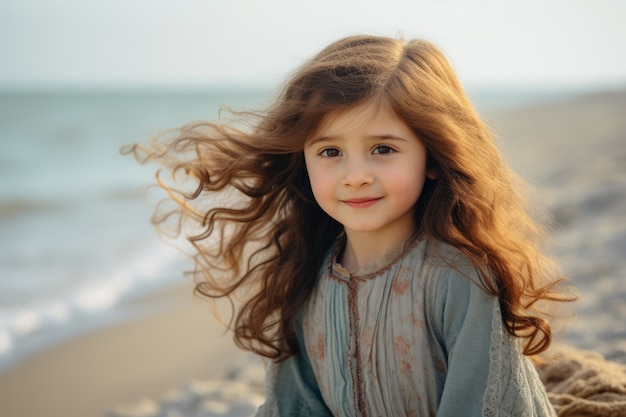 Photo gratuite portrait d'une jeune fille à la plage