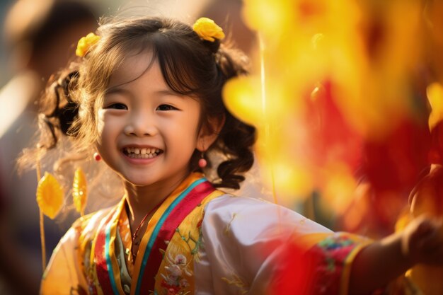 Portrait d'une jeune fille avec des vêtements asiatiques traditionnels