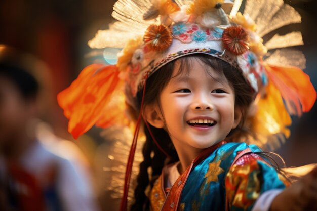 Portrait d'une jeune fille avec des vêtements asiatiques traditionnels