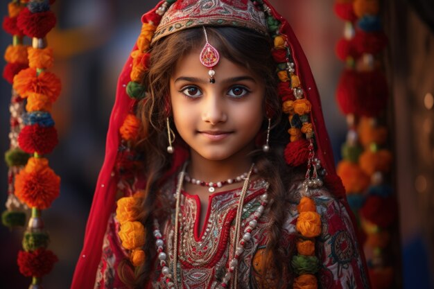 Portrait d'une jeune fille avec des vêtements asiatiques traditionnels