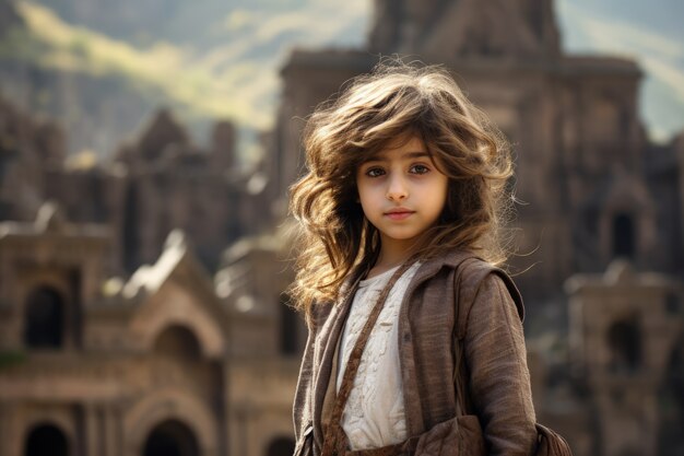 Portrait d'une jeune fille avec des vêtements traditionnels