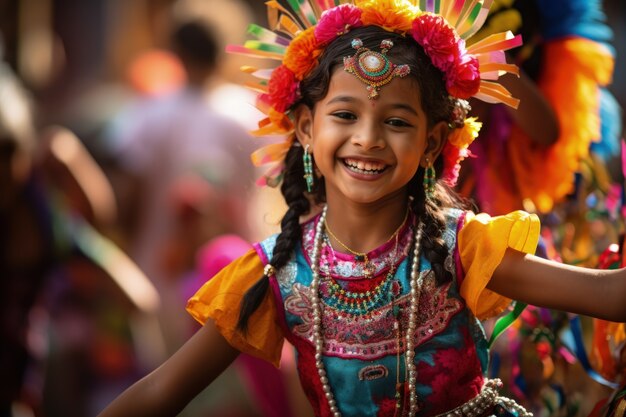 Portrait d'une jeune fille avec des vêtements traditionnels