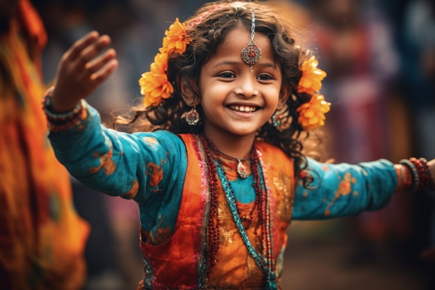 Photo gratuite portrait d'une jeune fille avec des vêtements traditionnels