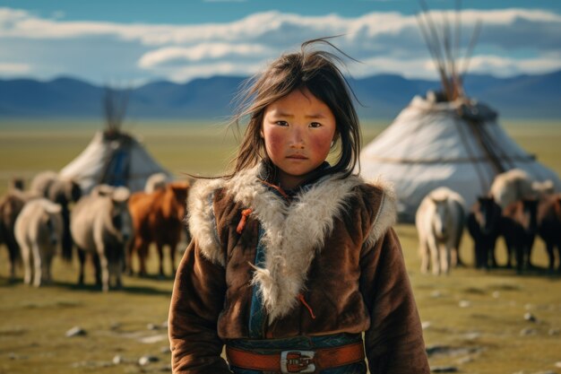 Portrait d'une jeune fille avec des vêtements traditionnels