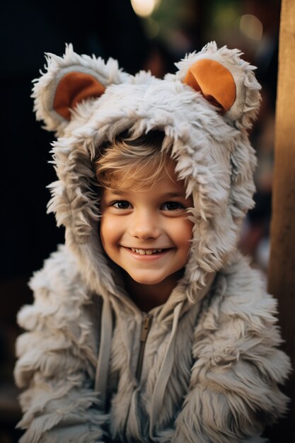 Portrait de jeune garçon avec costume de lapin