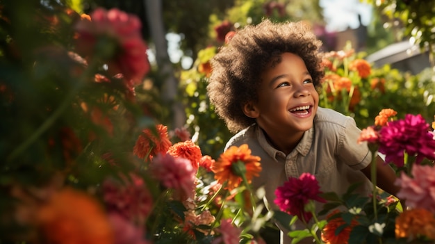 Photo gratuite portrait de jeune garçon avec des fleurs