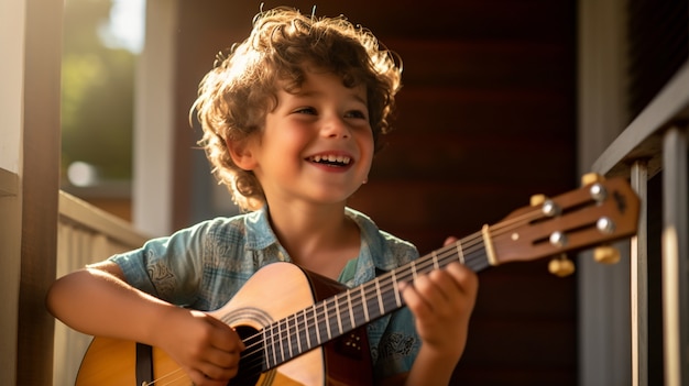 Portrait de jeune garçon avec guitare
