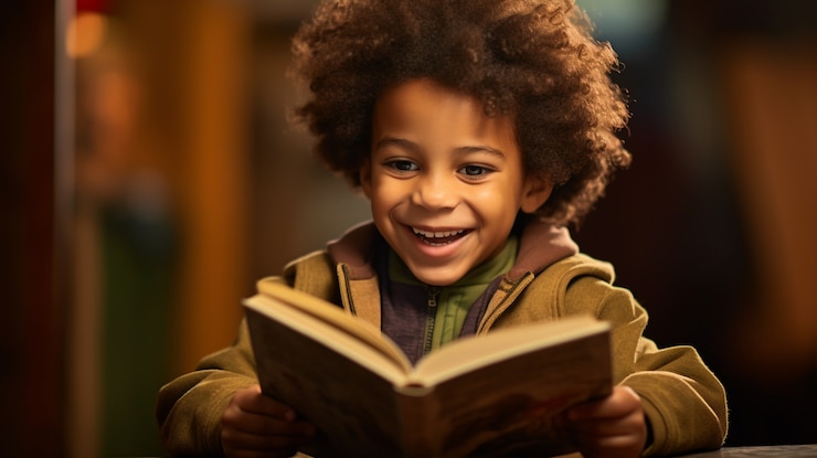 Photo gratuit portrait de jeune garçon lisant un livre
