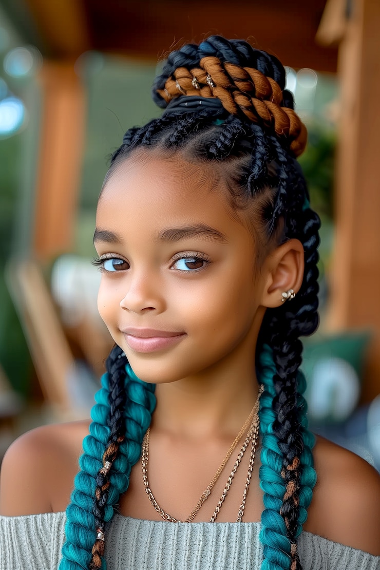 Photo gratuit portrait de jeune personne dans un style photoréaliste avec des tresses
