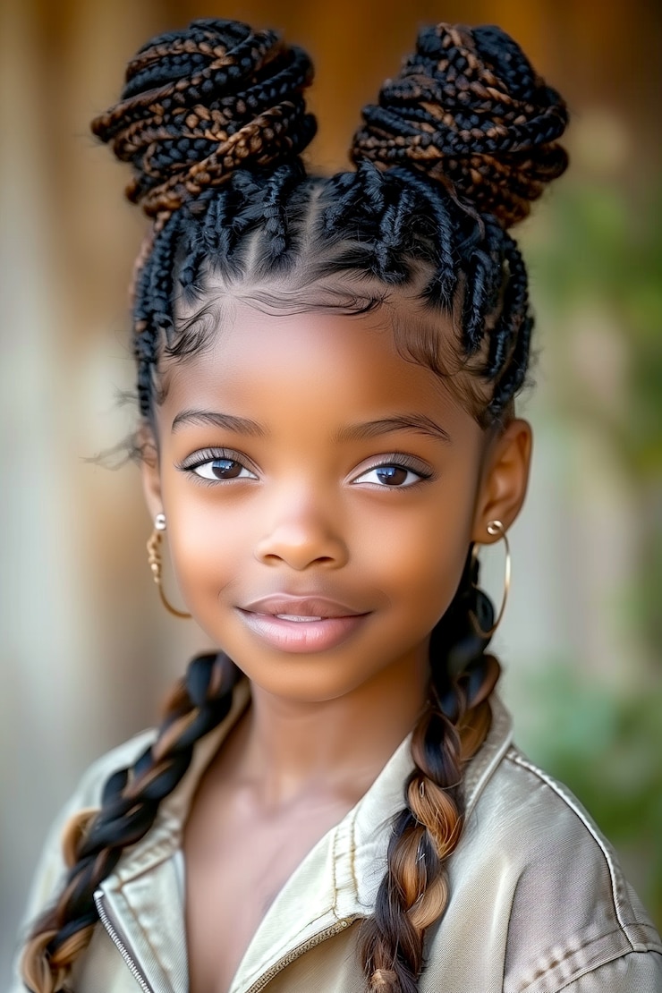 Photo gratuit portrait de jeune personne dans un style photoréaliste avec des tresses