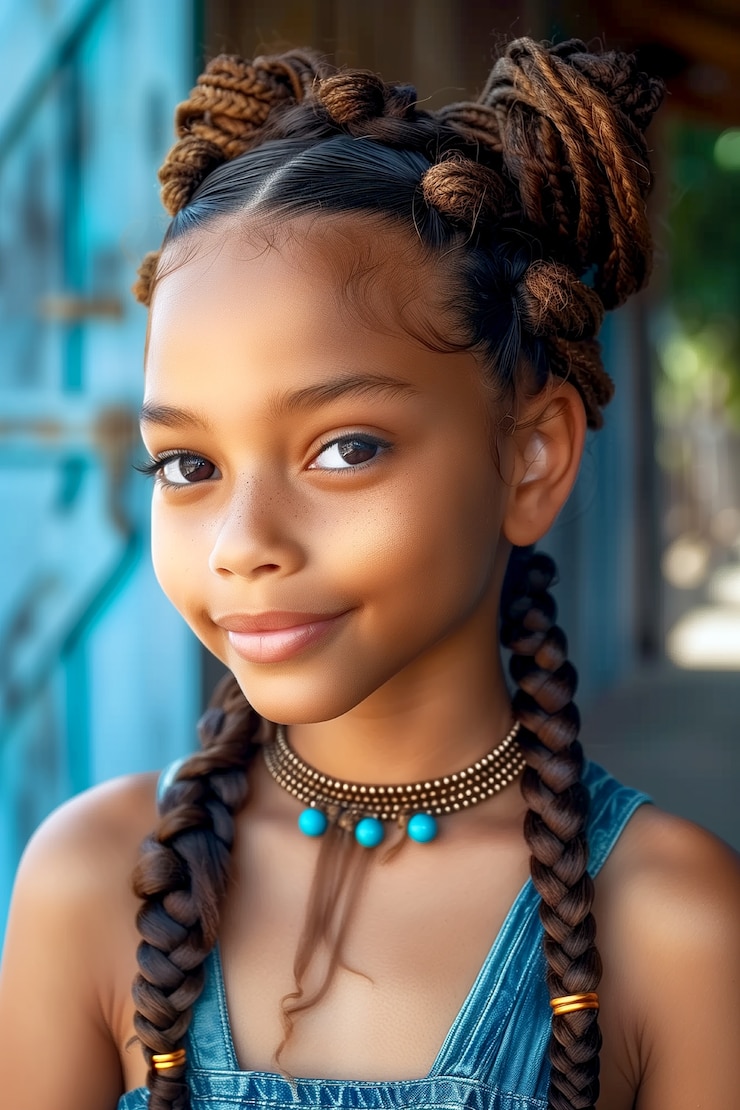 Photo gratuit portrait de jeune personne dans un style photoréaliste avec des tresses