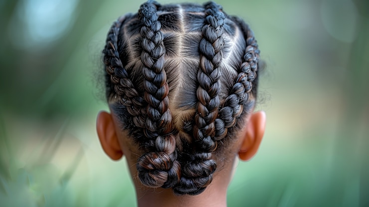 Photo gratuit portrait de jeune personne dans un style photoréaliste avec des tresses