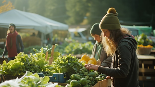 Photo gratuite portrait de jeunes au marché communautaire