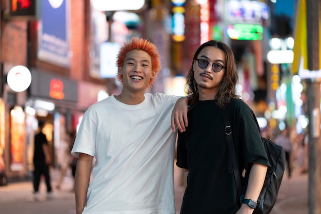 Portrait de jeunes hommes japonais en milieu urbain