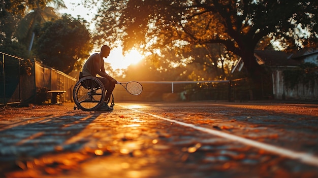 Photo gratuite portrait d'un joueur de tennis masculin athlétique en fauteuil roulant