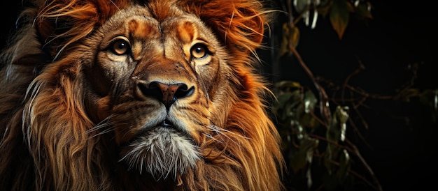 Portrait d'un lion sur fond noir en studio