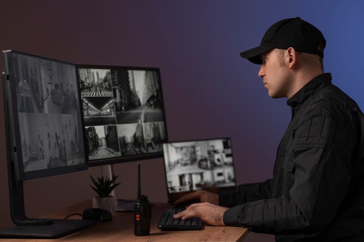 Photo gratuit portrait, de, mâle, garde sécurité, à, uniforme