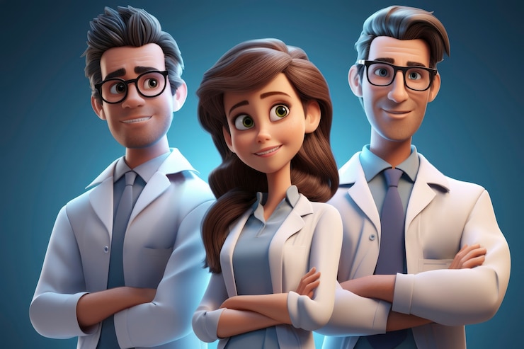 Photo gratuit portrait de médecins 3d en tenue d'hôpital