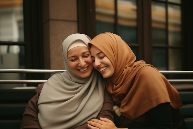 Portrait d'une mère et d'une fille adultes affectueuses