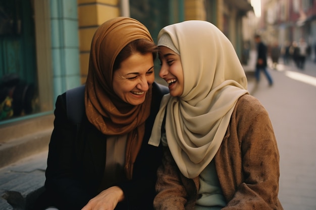 Photo gratuite portrait d'une mère et d'une fille adultes affectueuses