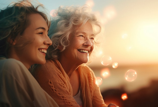 Photo gratuite portrait d'une mère et d'une fille adultes affectueuses