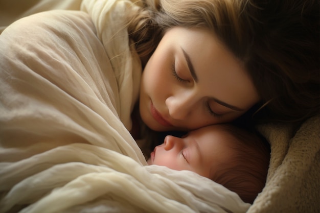 Photo gratuite portrait d'une mère avec un nouveau-né