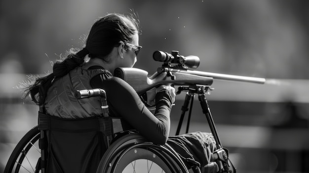 Photo gratuite portrait monochrome d'un athlète en compétition au championnat des jeux paralympiques