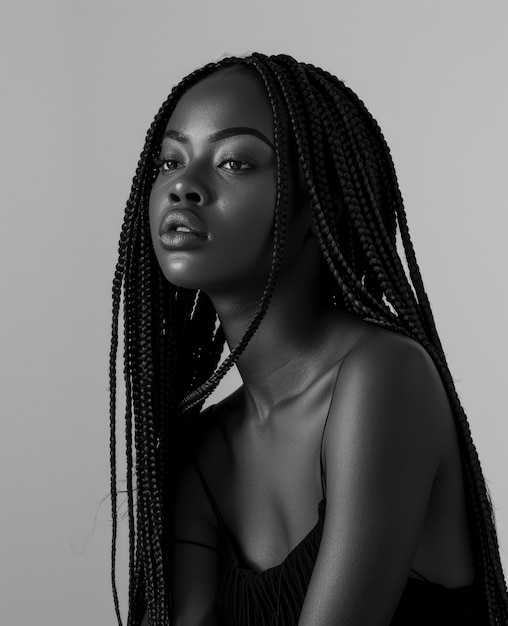 Portrait monochrome d'une belle femme africaine