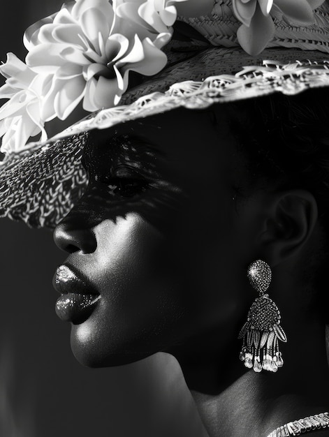 Portrait monochrome d'une belle femme africaine