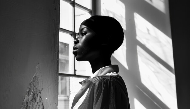 Portrait monochrome d'une belle femme africaine