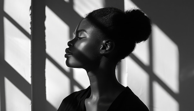 Portrait monochrome d'une belle femme africaine