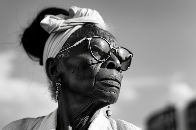 Portrait monochrome d'une belle femme africaine