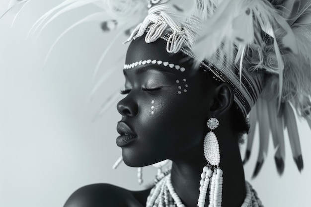 Portrait monochrome d'une belle femme africaine