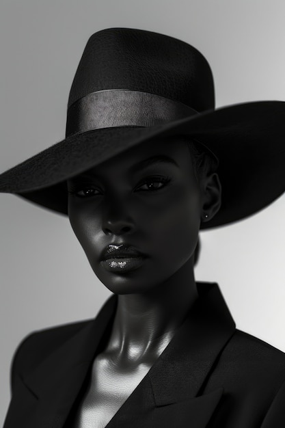 Portrait monochrome d'une belle femme africaine