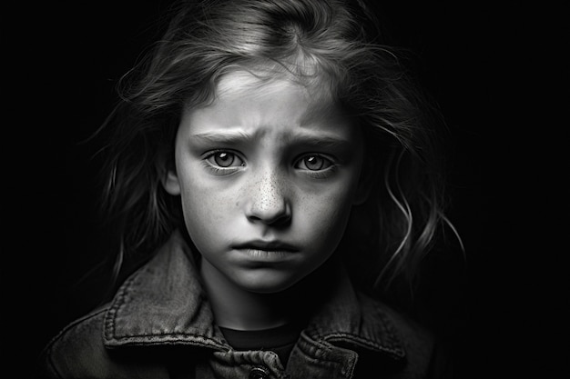 Portrait monochrome d'un enfant triste