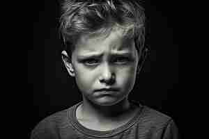 Photo gratuite portrait monochrome d'un enfant triste